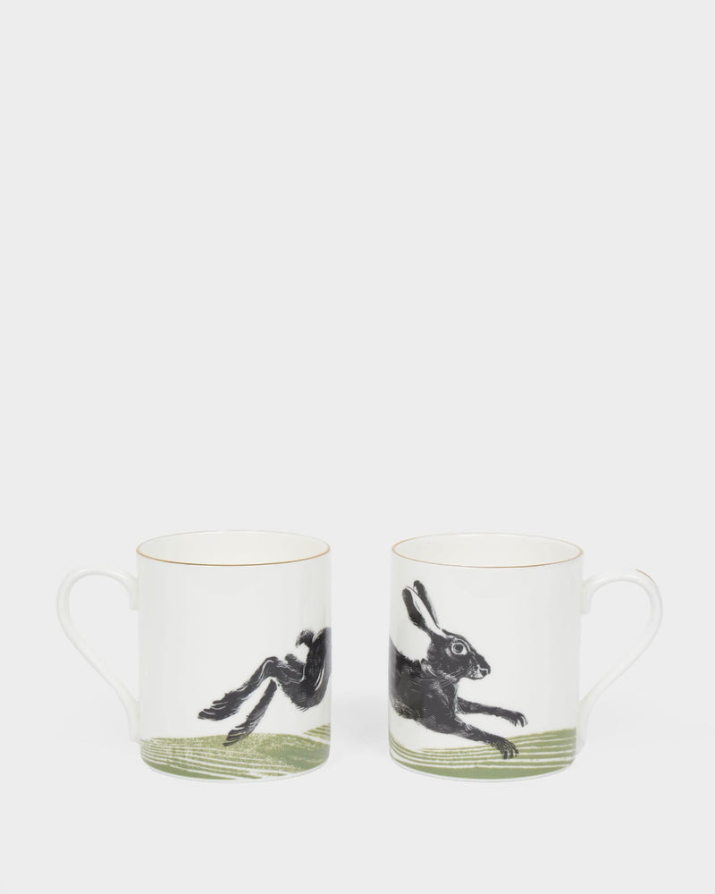 Set of 2 Leaping Hare Mugs