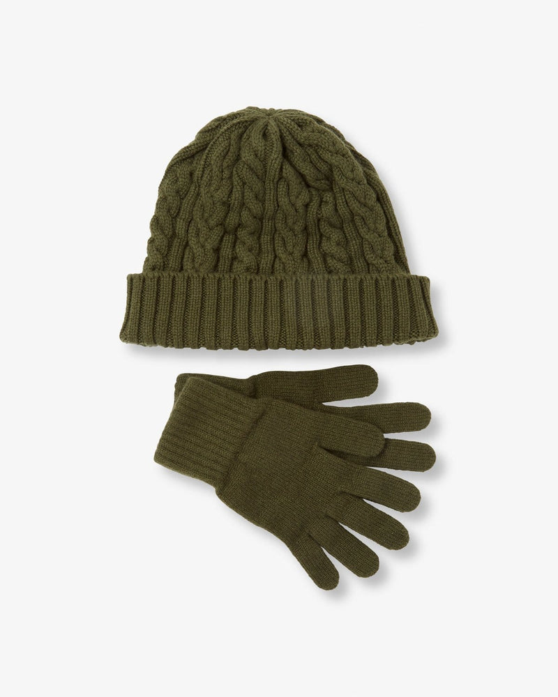 Cashmere Cable-Knit Beanie & Gloves Set